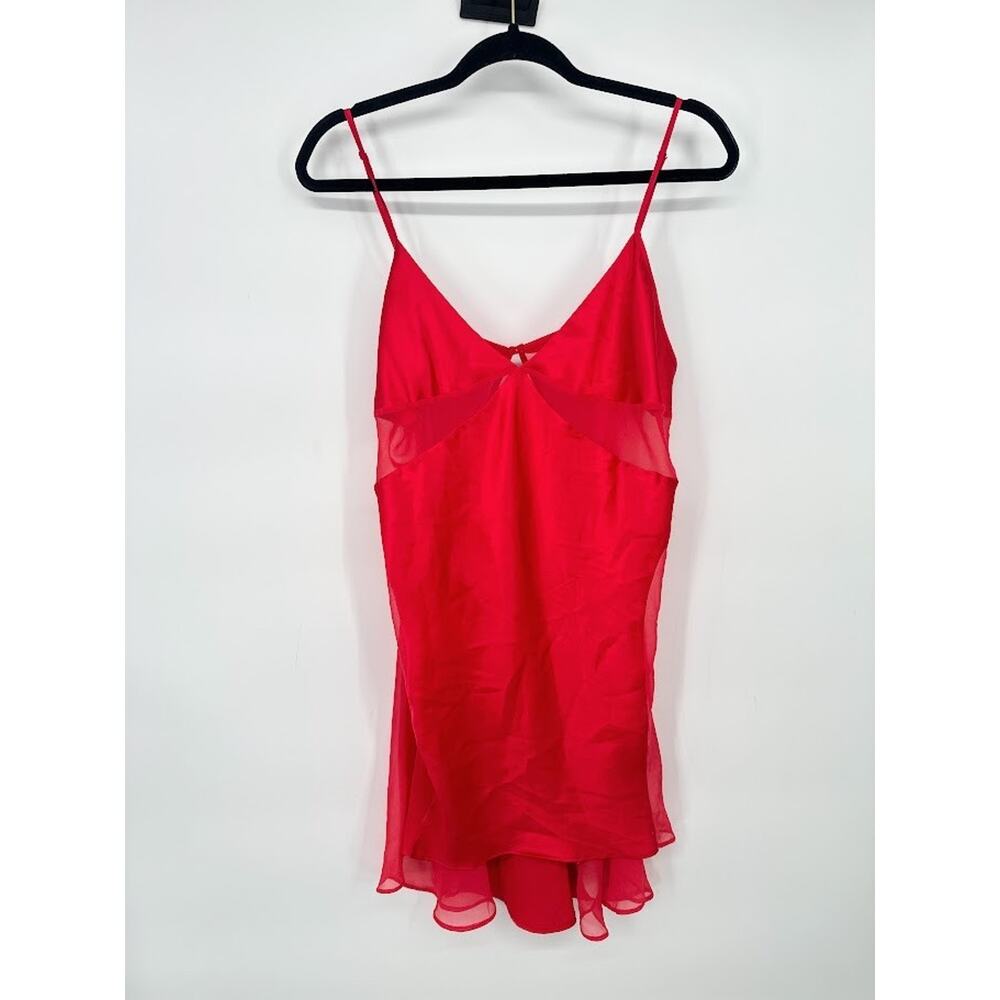 Vintage Y2K Victorias Secret Red Satin Mesh Babydoll Nightie Gown Sexy Large